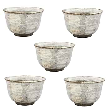 信楽焼　灰釉刷毛目湯呑み5客揃い 信楽焼 灰釉刷毛目湯呑み5客揃い